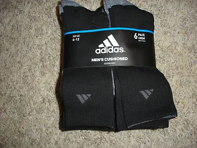 NEW MEN'S ADIDAS 6 PACK CUSHIONED AEROREADY BLACK GRAY CREW SOCKS Shoe 6-12 $20 • $12