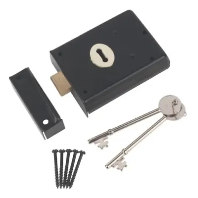 Rim Dead Lock Black Gate DOUBLE HANDED With Screws Door Latch Shed Garden 2 Keys • £11.60