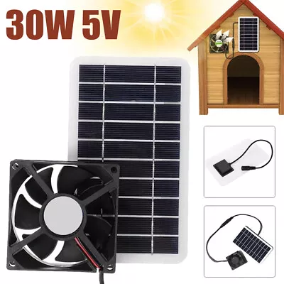 30W Solar Panel Ventilator Solar Powered Kennel Exhaust Fan Greenhouse Vent Fan • £12.98