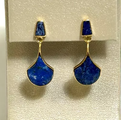 VINTAGE 18k YELLOW GOLD LAPIS LAZULI DANGLE STUD EARRINGS • $369.99