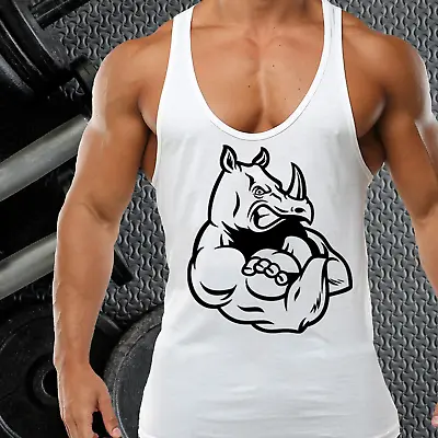 £7.99 • Buy Rhino Muscles Gym Vest Stringer Bodybuilding Muscle Training Top Fitness Singlet