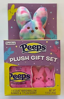 PEEPS Plush Gift Set Tie-dye 6” Bunny Plush + 4 Count Marshmallow Bunnies NIB! • $14.95