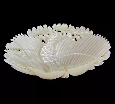 Vintage Carved Mother Of Pearl MOP Shell Bird Brooch Pin Marked  Beauty  • $15.29