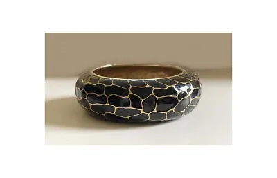 Mawi London Black Gold Wide Bangle Bracelet Snake Skin Serpent Print Signed • $32.50