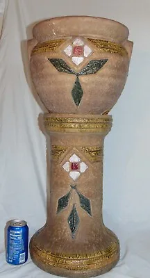 Roseville Arts & Craft Pottery Jardiniere Pedestal Tan Mostique Planter Vase 2pc • $750