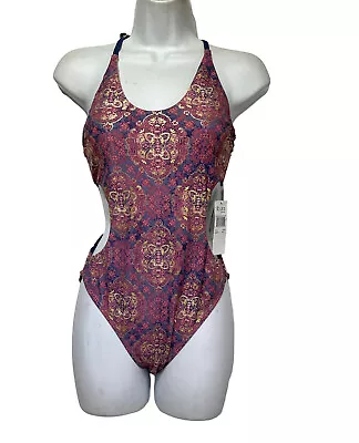 Ibiza Swimwear Purple Geometric Monokini Macrome Size S One Piece Swimsuit Boho • $26.25