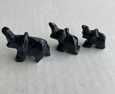 3 Hand Carved Stone Elephants Family Miniature Figurines Trunk Up • $8.02