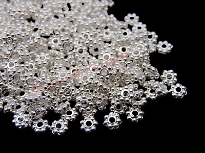 £4.99 • Buy 500 Pcs -  4mm Silver Plated Daisy Flowers Spacer Beads Jewellery Craft G53