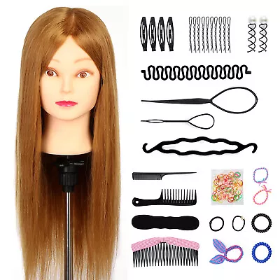 22'' 100% Real Hair Hairdressing Training Head Mannequin Doll Practice Braid SET • £21.99