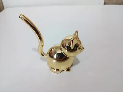 Cat Small Golden Coloured Metal Cat Ornament • £5