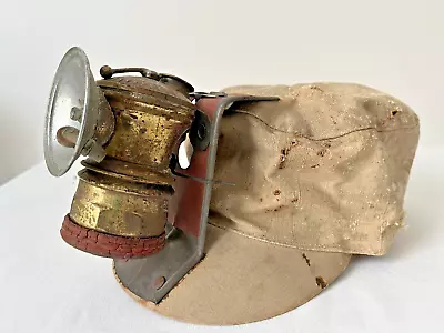 Vintage Coal Miner Soft Hat Canvas Cap W/Autolite Carbide Lamp Early 1900's Rare • $89