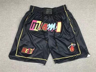 Retro Miami Heat Basketball Shorts Stitched Black City Edition*- • £20.30