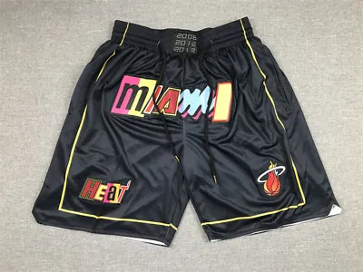 Retro Miami Heat Basketball Shorts Stitched Black City Edition • £25.91