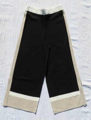 $99.99 • Buy NEW $219 JOSEPH RIBKOFF M Black Color Block Sweater Knit Cropped Wide Leg Pants