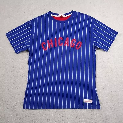 Vtg Mitchell & Ness MLB Chicago Cubs Mens 44 Large Pinstripe Classic Logo Shirt • $19.97