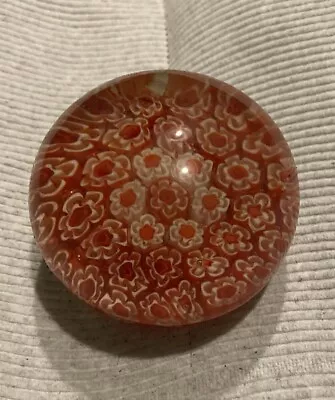 Vintage Murano Millefiori Style Glass Paperweight  Red White - Unsigned • $19.99