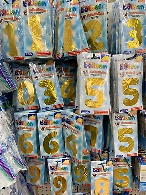 Mylar Birthday Balloons Years Numbers 0-9 Shiny Gold Foil 14”inch FREE SHIPPING • $8.75