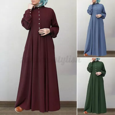 $24.97 • Buy ZANZEA Women Button Up Kaftan Abaya Flare Swing Long Sleeve Plus Size Maxi Dress