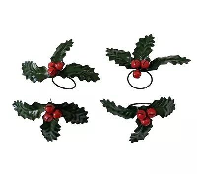 4 Holly Berry Jingle Bells Metal Napkin Rings Lightweight Vera Christmas • $10