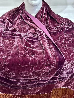 Besarani Collection London Velvet Devore Scarf Wrap Shawl 157cm X 51cm Purple • £19.99