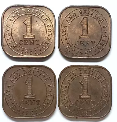 MALAYA AND BRITISH BORNEO 1 CENT 1957 4 Bronze Coins AS SHOWN IH519 • $4.99