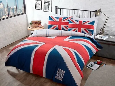 £19.99 • Buy Union Jack Duvet Cover Blue Denim Reversible Printed Quilt Cover Bedding Set 