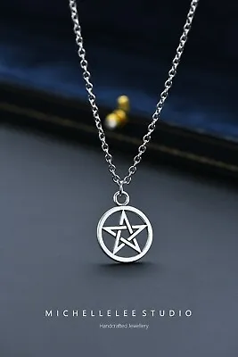 Large Pentacle Necklace Pentagram Silver Charms Pagan Amulet Wicca • £3.99