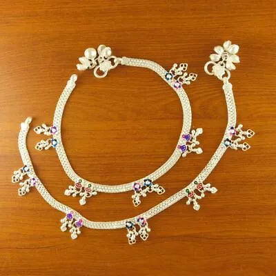 Indian Women Silver Plated Anklets Payal Wedding Ankle Bracelets Fashion Jewelry • $27.08