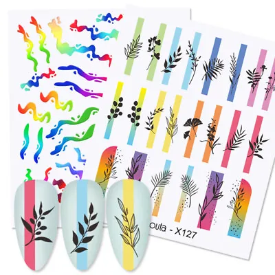 Nail Water Decals Stickers Wave Leaves Flower Butterfly Nail Art Decoration +- ~ • $0.73