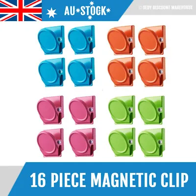 $16.90 • Buy 16 Magnetic Clips Fridge Strong Magnet Metal Clamp Note Photo Hanger Holder Hook