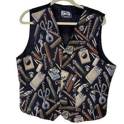 Cigargoyles Vintage Mens Vest Size Large L Black Multi Fine Cigars Tapestry • $45.12