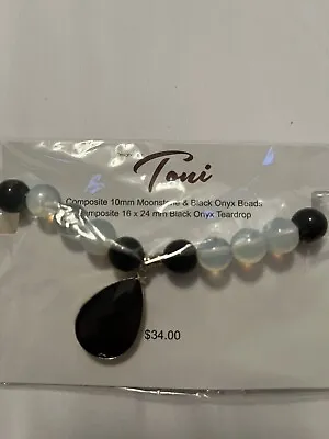 Toni Composite 10mm Moonstone Blk Onyx Beads Composite 16x24mm Blk Onyx Teardrop • $10