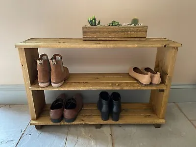 £46.99 • Buy Wooden Boot And Shoe Rack Storage Unit Chunky Rustic 2 Shelves FULLY ASSEMBLED