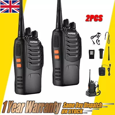 2x Walkie Talkie Walky Talky Ear Piece USB 4KM Long Range Two-Way HAM Radio • £23.99