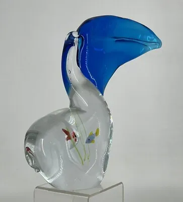 MURANO STYLE GLASS BLUE BILL TOUCAN  W FISH In The BELLY. • $99