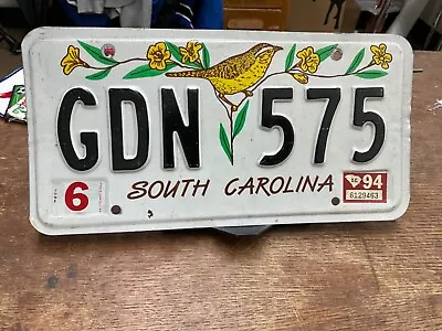 License Plate Tag South Carolina SC Wren Bird GDN 575 1994 Rustic USA • $9.25