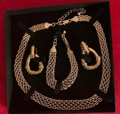 NIB St John 24k GP Oragami Link Necklace 17  Bracelet 7  & Earring Gift Set. • $174.99