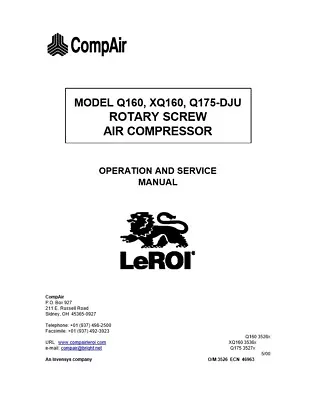 LEROI Q175 PORTABLE COMPRESSOR OPERATORS MANUAL ***PDF Sent Via Email*** • $18.99