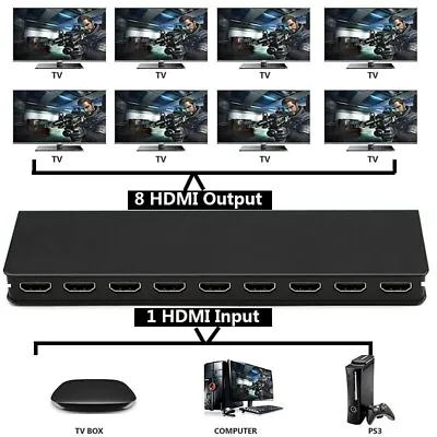 8 Port 1 In 8 Out 1x8 HDMI Splitter Audio Video 1080P Hub For HD HDTV 4K 3D DVD • $16.36