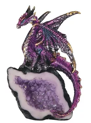 PURPLE CRYSTAL DRAGON       Purple Dragon On Crystal Geode    Statue   H5.5  • $18.75