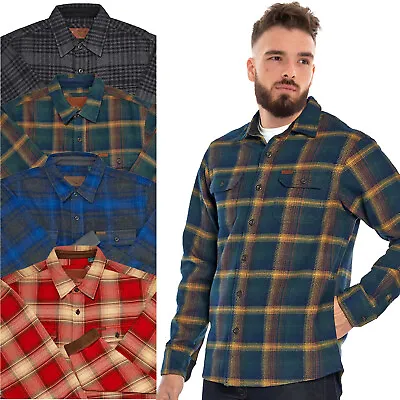 Mens Heavyweight Flannel Lumberjack Shirt Jacket Plaid Check Hand Warmer Pockets • £13.98