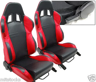 2 Black & Red Leather Racing Seats Reclinable + Sliders Volkswagen New * • $297.59