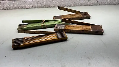 Wood Metal Folding Ruler Lot Red End Extensions LUFKIN GLOBEMASTER + • $25