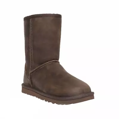 UGG Women's Classic Short Brownstone Wool Lined Leather Boots Size 7 • $110