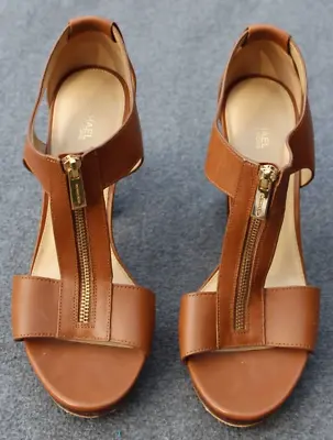 Michael Kors Berkley Leather Zip Front T Strap Open Toe Heel SandalsSize 11M • $44.99