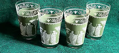 4 Vintage 5 3/8  Wedgewood Jasperware Hellenic Jeanette Green Greek Glasses • $14.99