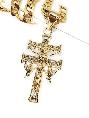 Caravaca Cruz Crucifijo Medalla Cross Crucifix Pendant Necklace Oro Lamindo 26  • $15.99