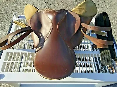 Vintage English Riding Saddle With Stirrups Leather (Circa 1960's) • $195