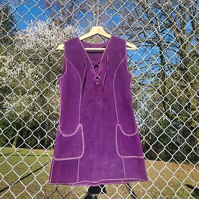 Vintage 1960s Purple Suede Handmade Mini Mod Dress (XS/S) • $139.99