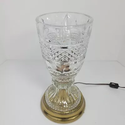 Antique Crystal & Brass Lamp Table Or Desk Cut Glass 11  In Tall - 5  Diameter  • $50